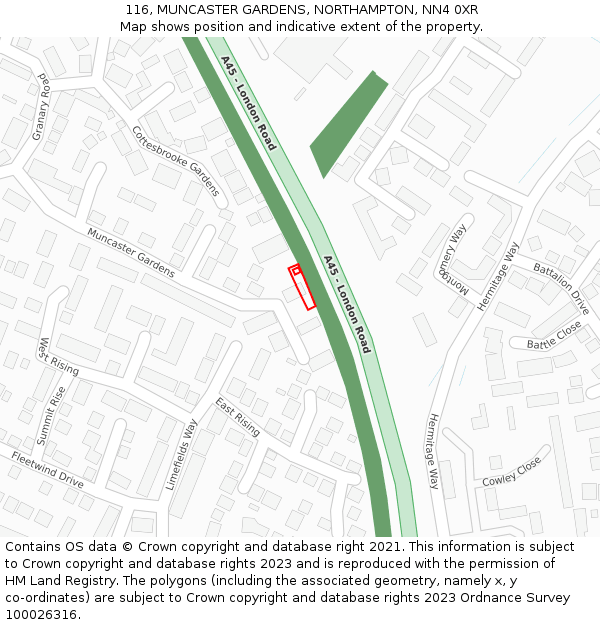 116, MUNCASTER GARDENS, NORTHAMPTON, NN4 0XR: Location map and indicative extent of plot