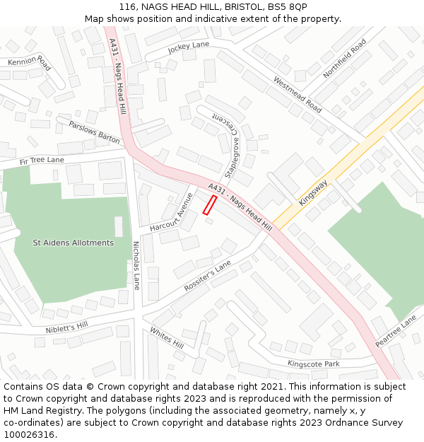116, NAGS HEAD HILL, BRISTOL, BS5 8QP: Location map and indicative extent of plot