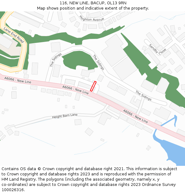 116, NEW LINE, BACUP, OL13 9RN: Location map and indicative extent of plot