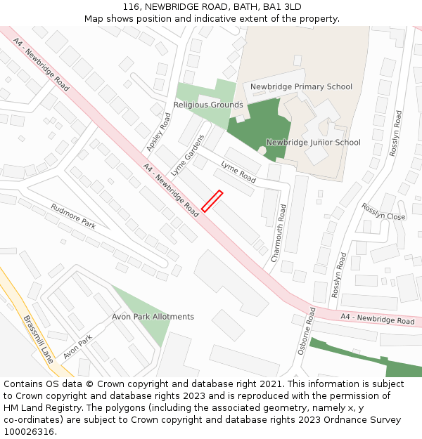 116, NEWBRIDGE ROAD, BATH, BA1 3LD: Location map and indicative extent of plot