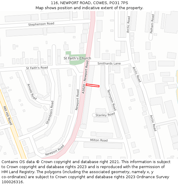 116, NEWPORT ROAD, COWES, PO31 7PS: Location map and indicative extent of plot