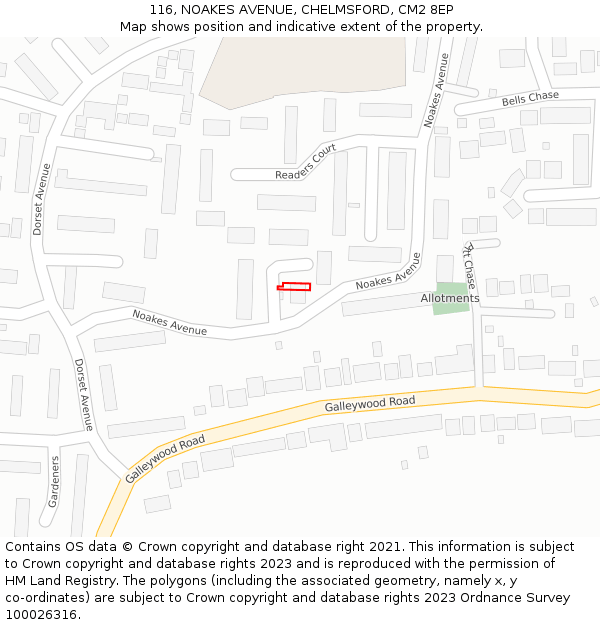 116, NOAKES AVENUE, CHELMSFORD, CM2 8EP: Location map and indicative extent of plot