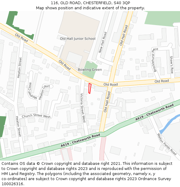 116, OLD ROAD, CHESTERFIELD, S40 3QP: Location map and indicative extent of plot