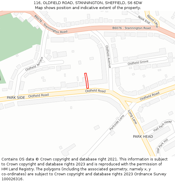 116, OLDFIELD ROAD, STANNINGTON, SHEFFIELD, S6 6DW: Location map and indicative extent of plot