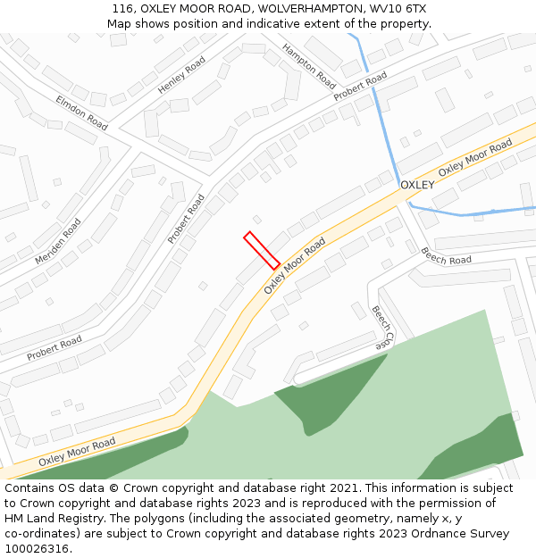 116, OXLEY MOOR ROAD, WOLVERHAMPTON, WV10 6TX: Location map and indicative extent of plot