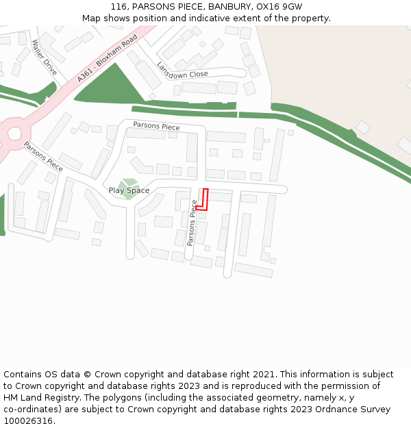 116, PARSONS PIECE, BANBURY, OX16 9GW: Location map and indicative extent of plot