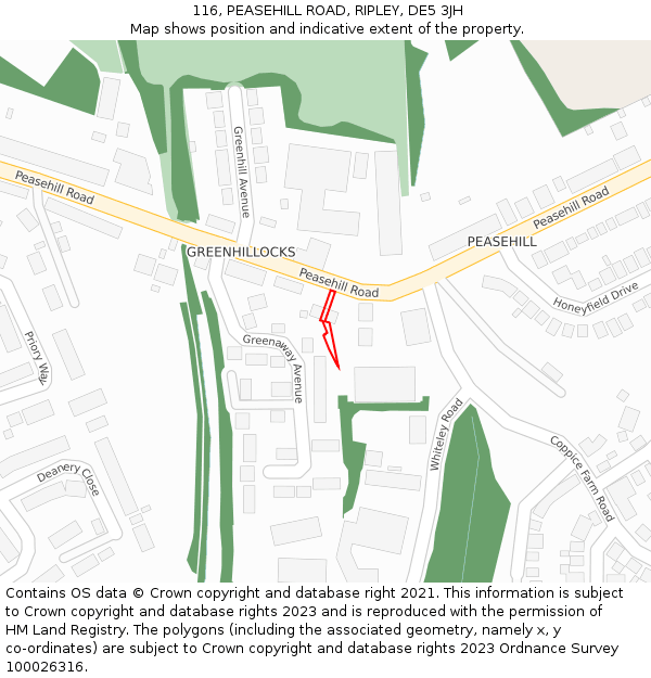 116, PEASEHILL ROAD, RIPLEY, DE5 3JH: Location map and indicative extent of plot