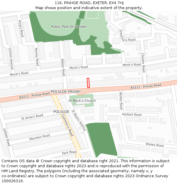 116, PINHOE ROAD, EXETER, EX4 7HJ: Location map and indicative extent of plot