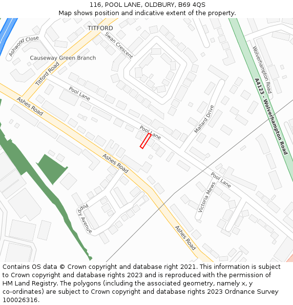 116, POOL LANE, OLDBURY, B69 4QS: Location map and indicative extent of plot