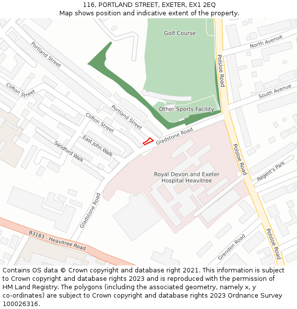 116, PORTLAND STREET, EXETER, EX1 2EQ: Location map and indicative extent of plot
