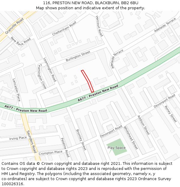 116, PRESTON NEW ROAD, BLACKBURN, BB2 6BU: Location map and indicative extent of plot