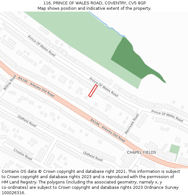 116, PRINCE OF WALES ROAD, COVENTRY, CV5 8GP: Location map and indicative extent of plot