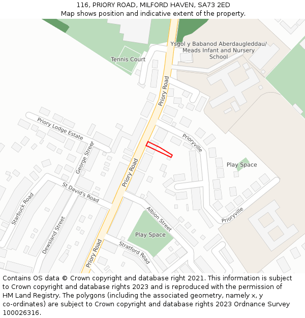 116, PRIORY ROAD, MILFORD HAVEN, SA73 2ED: Location map and indicative extent of plot