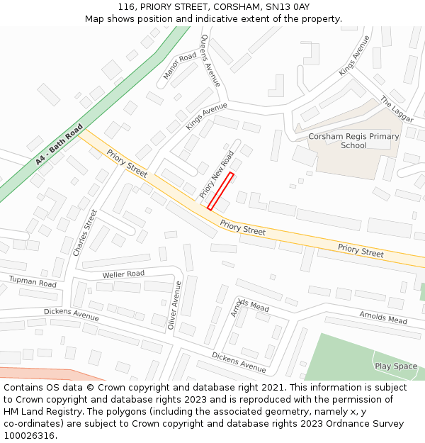 116, PRIORY STREET, CORSHAM, SN13 0AY: Location map and indicative extent of plot