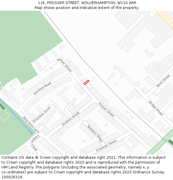 116, PROSSER STREET, WOLVERHAMPTON, WV10 9AR: Location map and indicative extent of plot