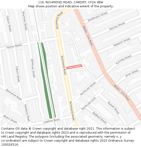 116, RICHMOND ROAD, CARDIFF, CF24 3BW: Location map and indicative extent of plot