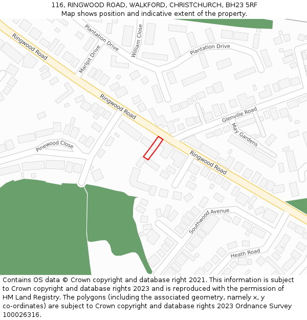 116, RINGWOOD ROAD, WALKFORD, CHRISTCHURCH, BH23 5RF: Location map and indicative extent of plot