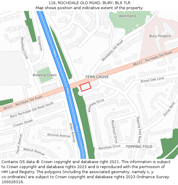 116, ROCHDALE OLD ROAD, BURY, BL9 7LR: Location map and indicative extent of plot