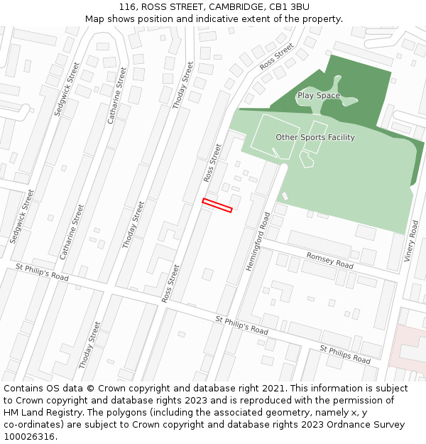 116, ROSS STREET, CAMBRIDGE, CB1 3BU: Location map and indicative extent of plot