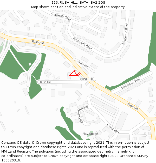 116, RUSH HILL, BATH, BA2 2QS: Location map and indicative extent of plot