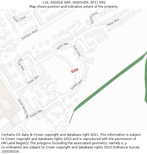 116, SADDLE WAY, ANDOVER, SP11 6XQ: Location map and indicative extent of plot