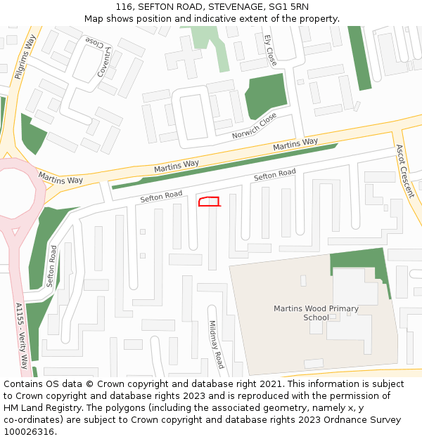 116, SEFTON ROAD, STEVENAGE, SG1 5RN: Location map and indicative extent of plot