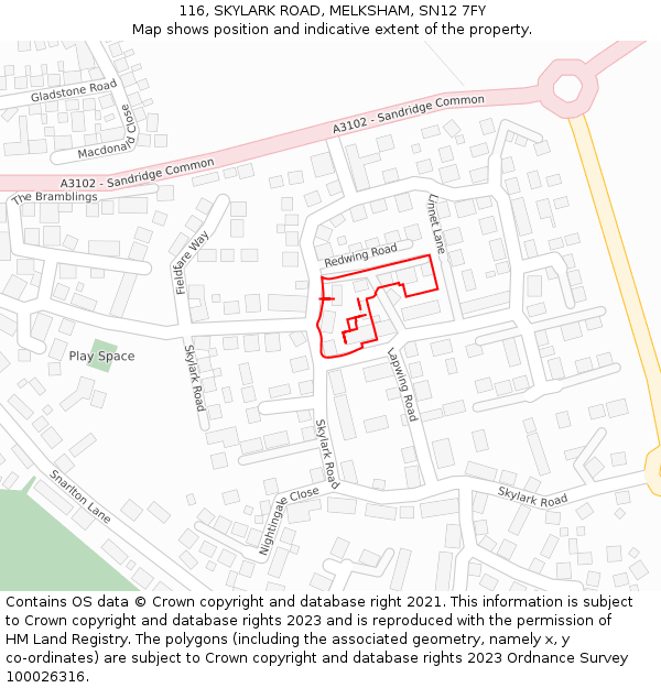 116, SKYLARK ROAD, MELKSHAM, SN12 7FY: Location map and indicative extent of plot