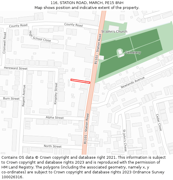 116, STATION ROAD, MARCH, PE15 8NH: Location map and indicative extent of plot