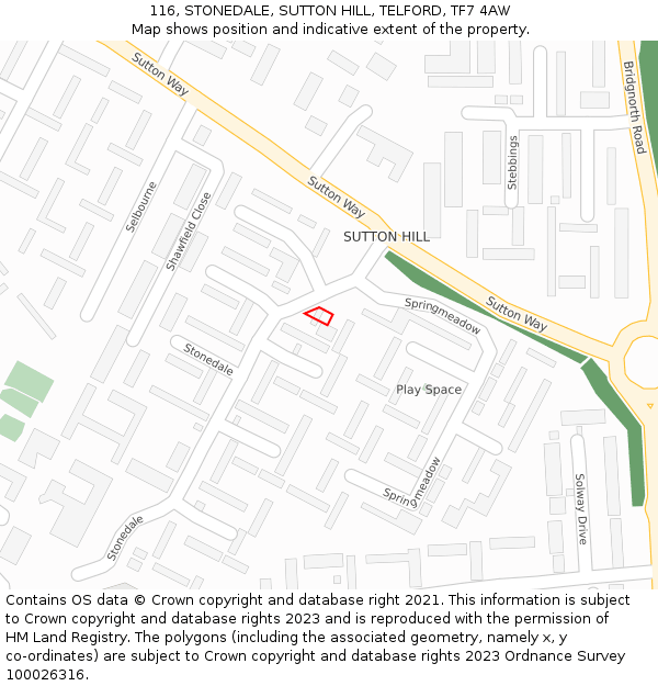 116, STONEDALE, SUTTON HILL, TELFORD, TF7 4AW: Location map and indicative extent of plot