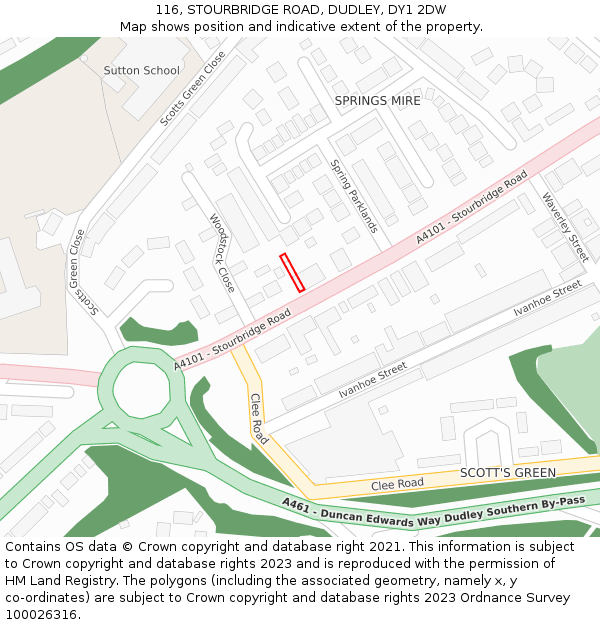 116, STOURBRIDGE ROAD, DUDLEY, DY1 2DW: Location map and indicative extent of plot