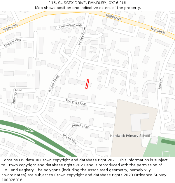 116, SUSSEX DRIVE, BANBURY, OX16 1UL: Location map and indicative extent of plot