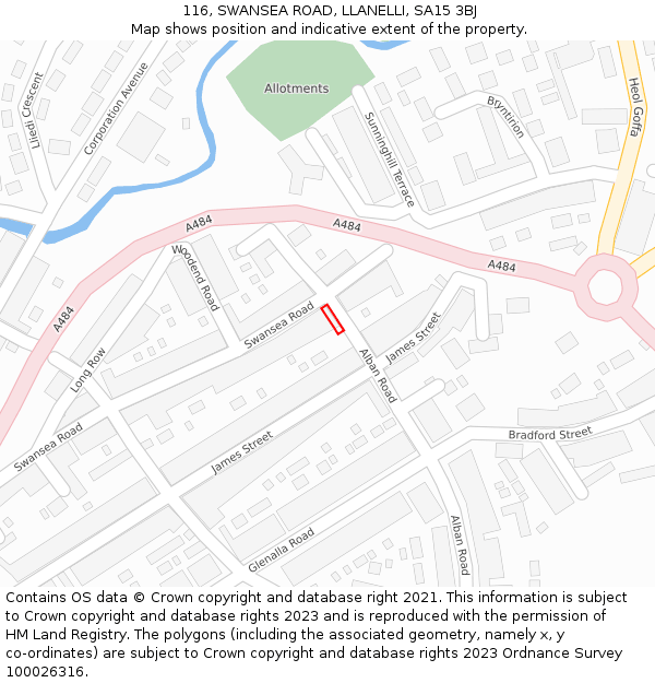 116, SWANSEA ROAD, LLANELLI, SA15 3BJ: Location map and indicative extent of plot