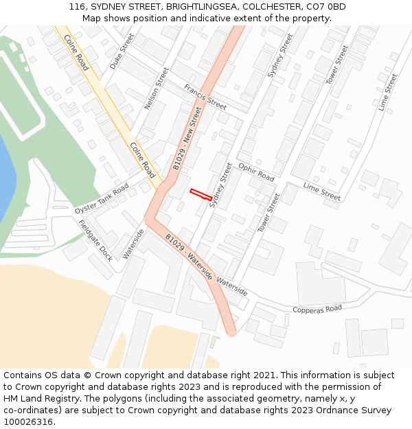 116, SYDNEY STREET, BRIGHTLINGSEA, COLCHESTER, CO7 0BD: Location map and indicative extent of plot
