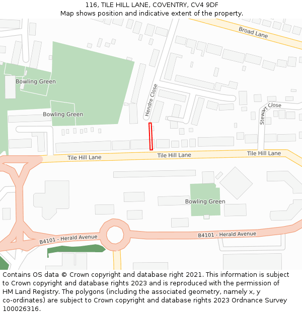 116, TILE HILL LANE, COVENTRY, CV4 9DF: Location map and indicative extent of plot