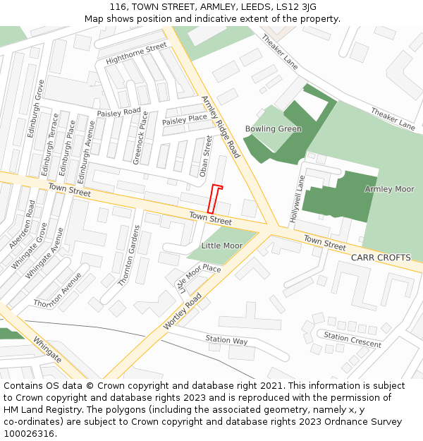 116, TOWN STREET, ARMLEY, LEEDS, LS12 3JG: Location map and indicative extent of plot