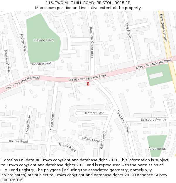 116, TWO MILE HILL ROAD, BRISTOL, BS15 1BJ: Location map and indicative extent of plot