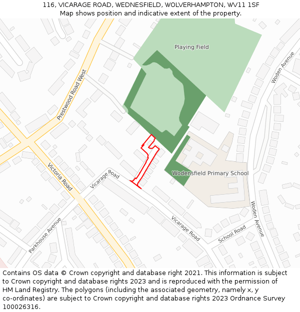 116, VICARAGE ROAD, WEDNESFIELD, WOLVERHAMPTON, WV11 1SF: Location map and indicative extent of plot