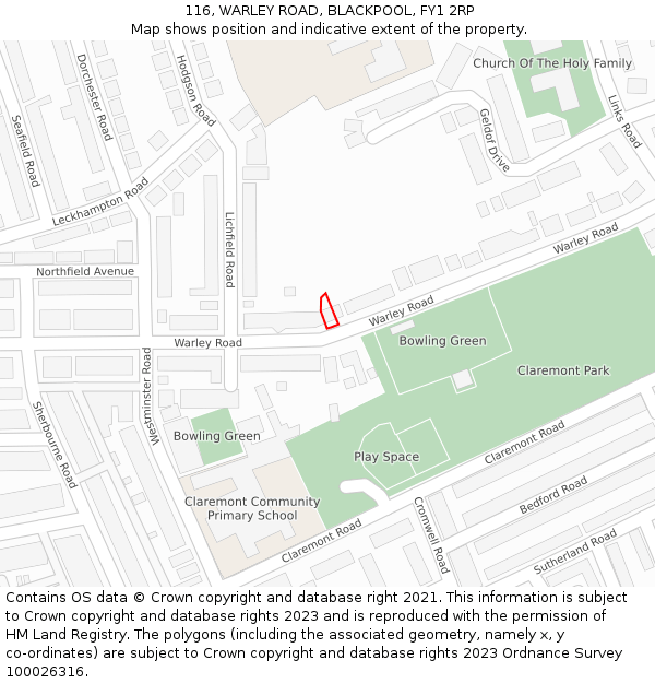 116, WARLEY ROAD, BLACKPOOL, FY1 2RP: Location map and indicative extent of plot