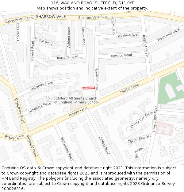 116, WAYLAND ROAD, SHEFFIELD, S11 8YE: Location map and indicative extent of plot