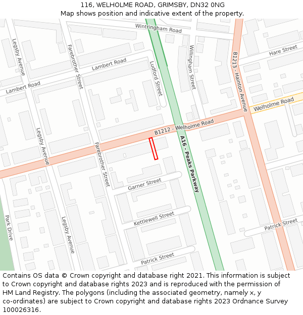 116, WELHOLME ROAD, GRIMSBY, DN32 0NG: Location map and indicative extent of plot