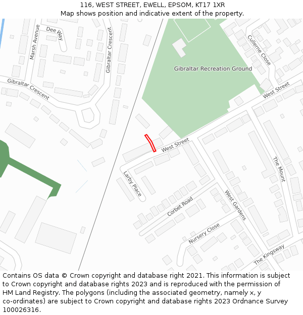116, WEST STREET, EWELL, EPSOM, KT17 1XR: Location map and indicative extent of plot