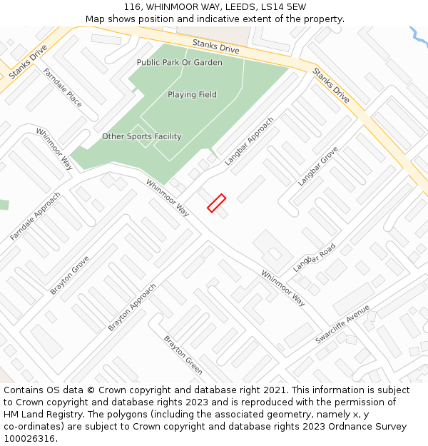 116, WHINMOOR WAY, LEEDS, LS14 5EW: Location map and indicative extent of plot