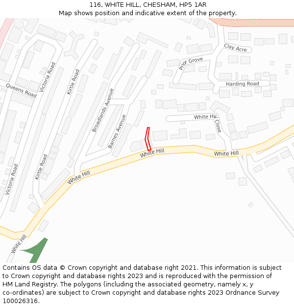 116, WHITE HILL, CHESHAM, HP5 1AR: Location map and indicative extent of plot