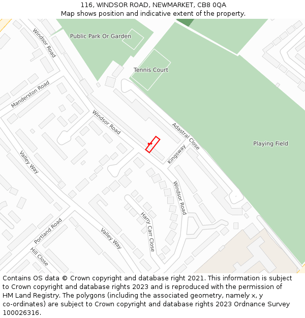116, WINDSOR ROAD, NEWMARKET, CB8 0QA: Location map and indicative extent of plot