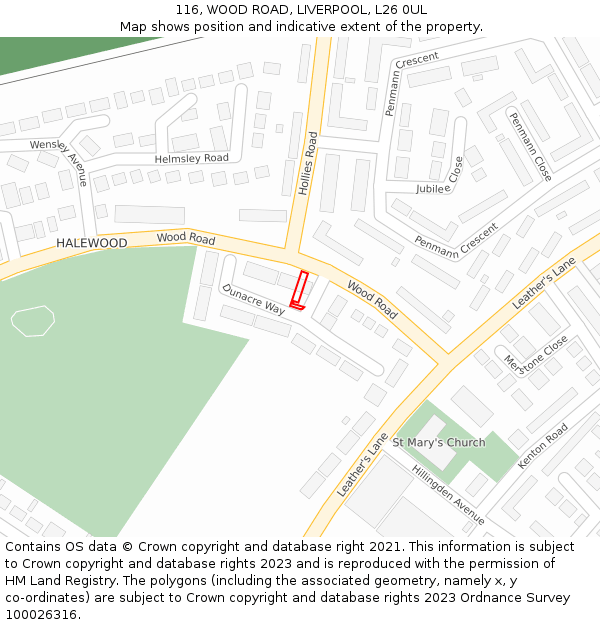 116, WOOD ROAD, LIVERPOOL, L26 0UL: Location map and indicative extent of plot