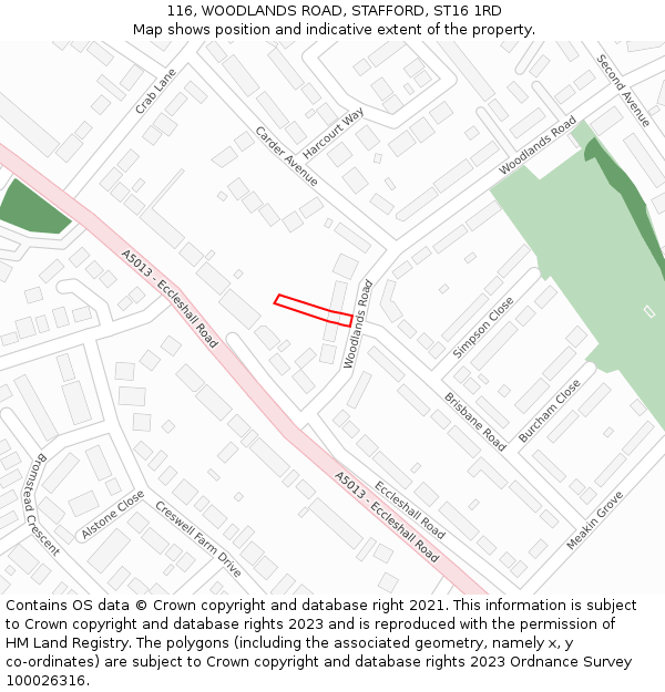 116, WOODLANDS ROAD, STAFFORD, ST16 1RD: Location map and indicative extent of plot