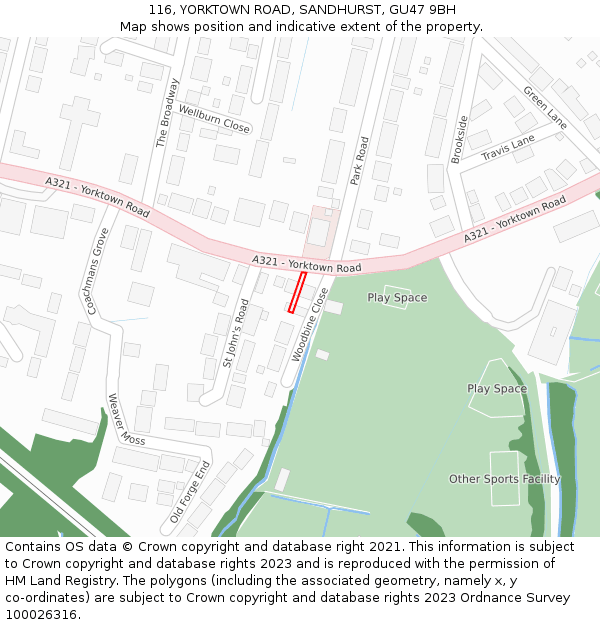 116, YORKTOWN ROAD, SANDHURST, GU47 9BH: Location map and indicative extent of plot