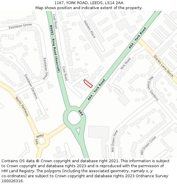1167, YORK ROAD, LEEDS, LS14 2AA: Location map and indicative extent of plot