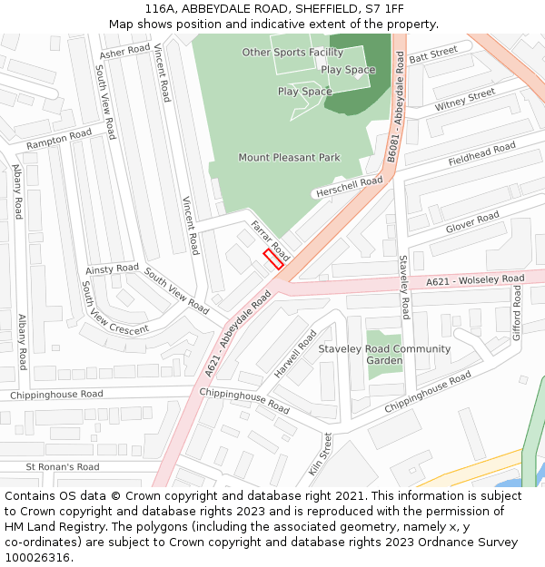 116A, ABBEYDALE ROAD, SHEFFIELD, S7 1FF: Location map and indicative extent of plot