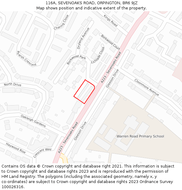 116A, SEVENOAKS ROAD, ORPINGTON, BR6 9JZ: Location map and indicative extent of plot
